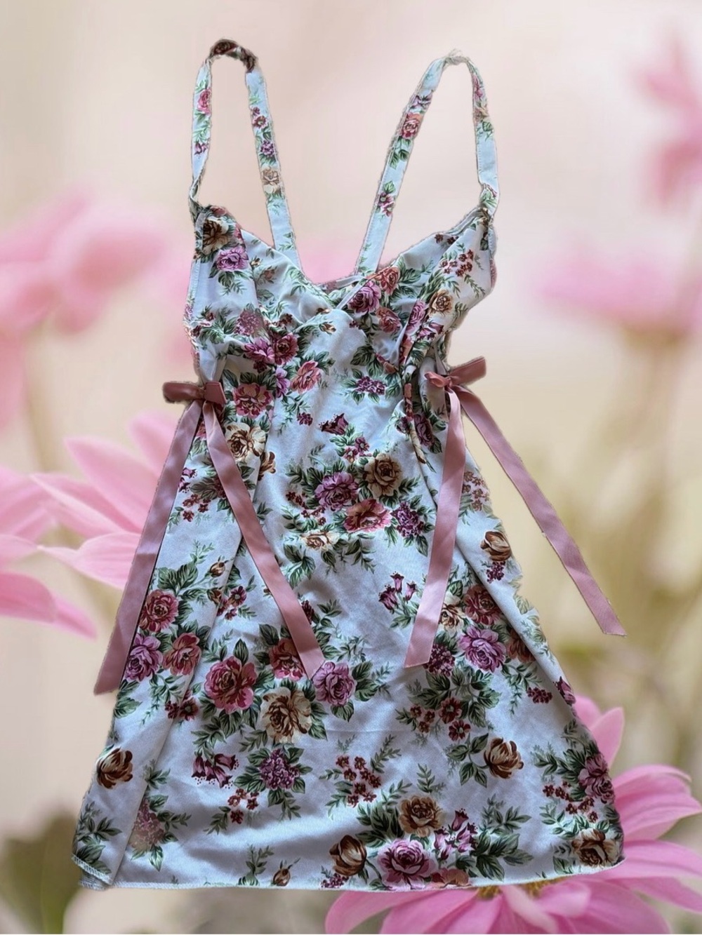 Vintage floral coquette slip dress 🎀💗🌷💐